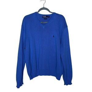 Polo Ralph Lauren Men's Blue 100% Cotton Long Sleeve V-Neck Sweater Knit XXL